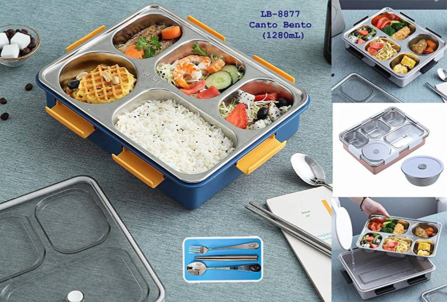 Leak Proof 5 Compartment Stainless Steel Lunch Boxes