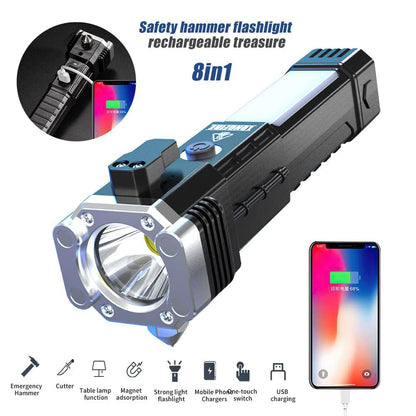 LED 3W Torch Light Rechargeable Flashlight with Hammer Window Glass